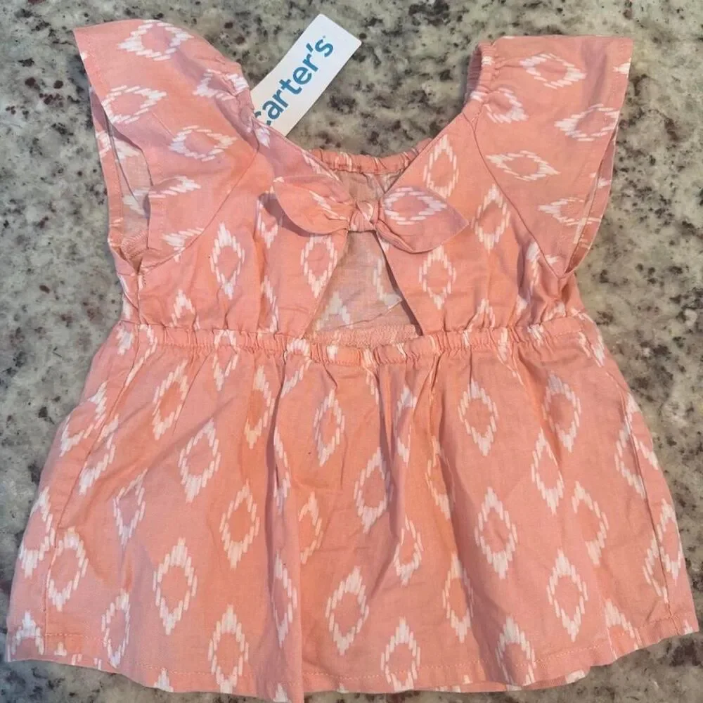 Carter's Girls Pink Ikat Flutter Sleeve Top 3T NWT Summer